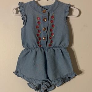 Vince Camuto Blue Floral Embroidered Kids One Piece